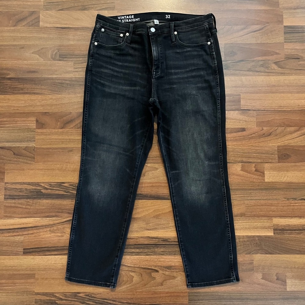 J CREW Mens‎ Jeans Size 32 x 28 Ankle 9" Vintage Slim Straight Leg Black Urban
